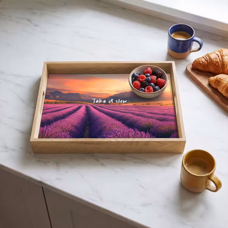 Lavendelveld - Quote - Zonsondergang Dienblad Rechthoek middel -sfeer2