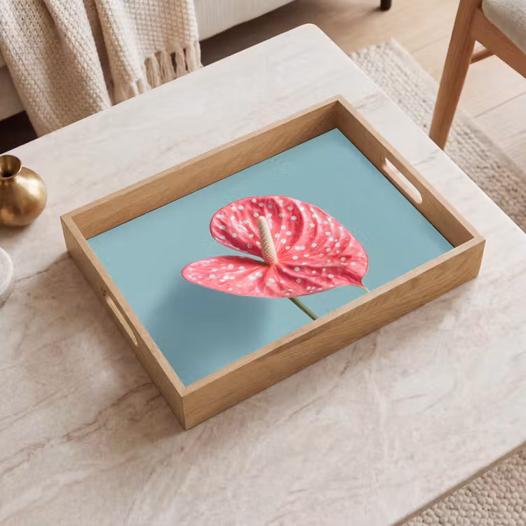 Blad - Anthurium - Stippen - Roze Dienblad Rechthoek middel -sfeer1
