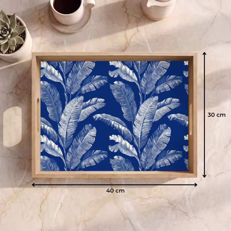 Blad - Palm - Blauw Dienblad Rechthoek middel 911 -USP_Formaat