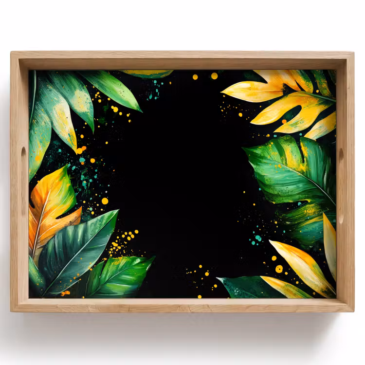 Bladeren - Groen - Geel - Verf - Jungle Dienblad Rechthoek middel -z3d_shopping