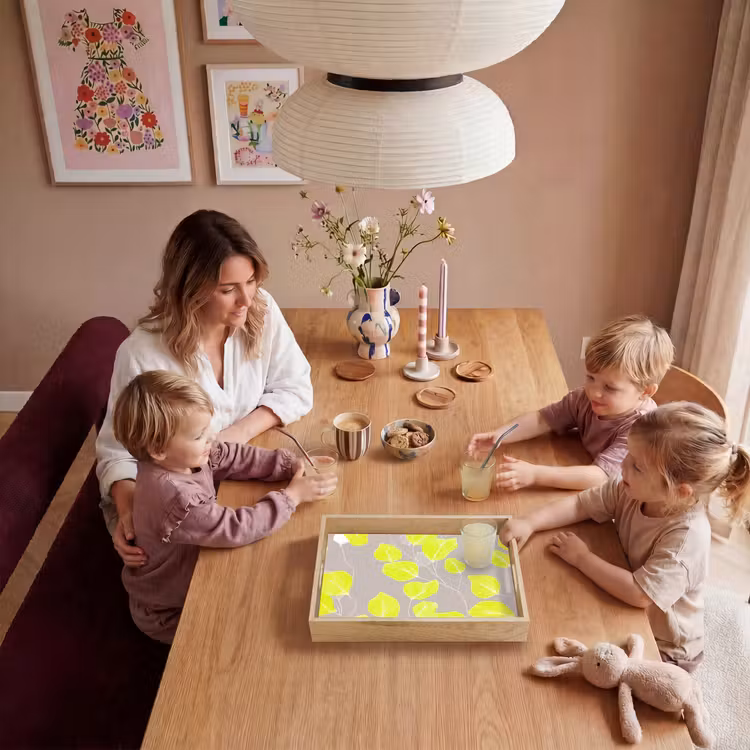 Bladeren - Neon - Geel - Lijnen Dienblad Rechthoek middel -sfeer4