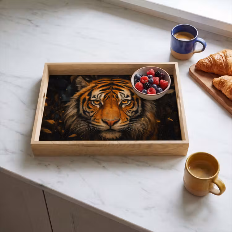 Bladeren - Tijger - Oranje Dienblad Rechthoek middel -sfeer2