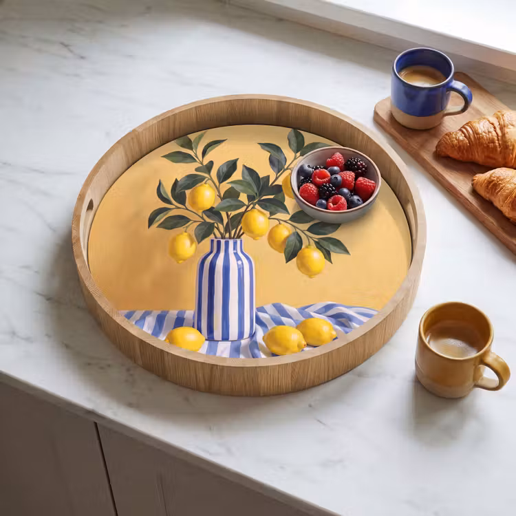 Tray - Lemon - Still Life - Modern - Citroen - Stilleven - Modern Dienblad Rond middel