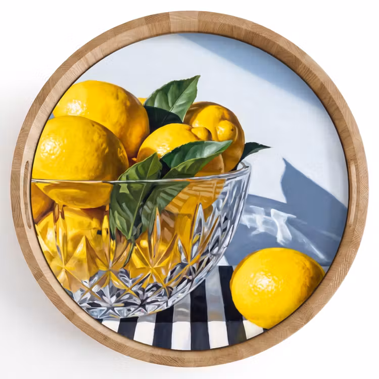 Tray - Lemons - Fruit - Yellow - Citroenen - Fruit - Geel Dienblad Rond middel