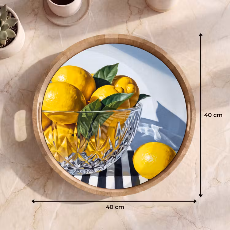 Tray - Lemons - Fruit - Yellow - Citroenen - Fruit - Geel Dienblad Rond middel