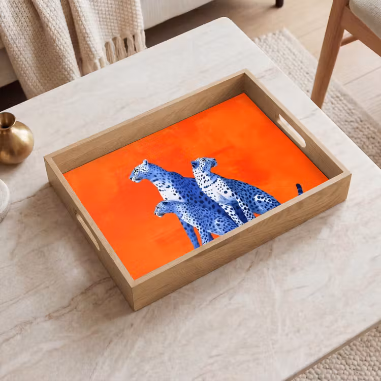 Luipaarden - Stippen - Oranje Dienblad Rechthoek middel -sfeer1