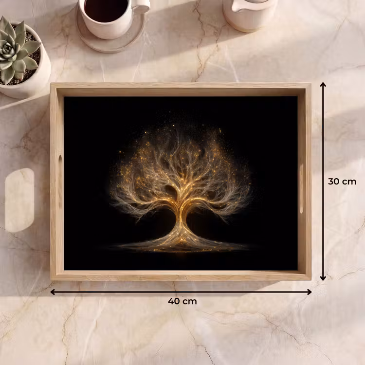 Lichtjes - Boom - Abstract - Zwart Dienblad Rechthoek middel -USP_Formaat