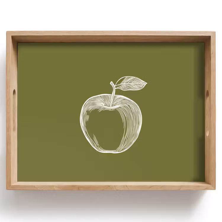 Lijntekening - Appel - Olijfgroen - Blaadje Dienblad Rechthoek middel -z3d_shopping