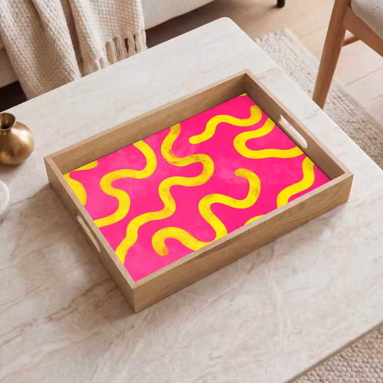 Lijn - Geel - Abstract Dienblad Rechthoek middel -sfeer1