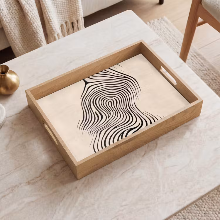 Lijnen - Abstract - Golvend - Zwart Dienblad Rechthoek middel -sfeer1