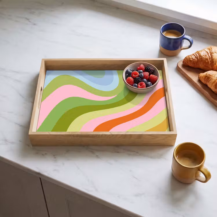 Lijnen - Pasteltinten - Golvend Dienblad Rechthoek middel -sfeer2