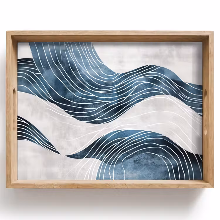Lijnen - Golven - Abstract - Blauw Dienblad Rechthoek middel -z3d_shopping