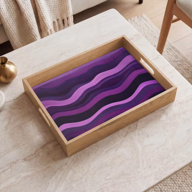Lijnen - Golven - Paars - Abstract Dienblad Rechthoek middel -sfeer1