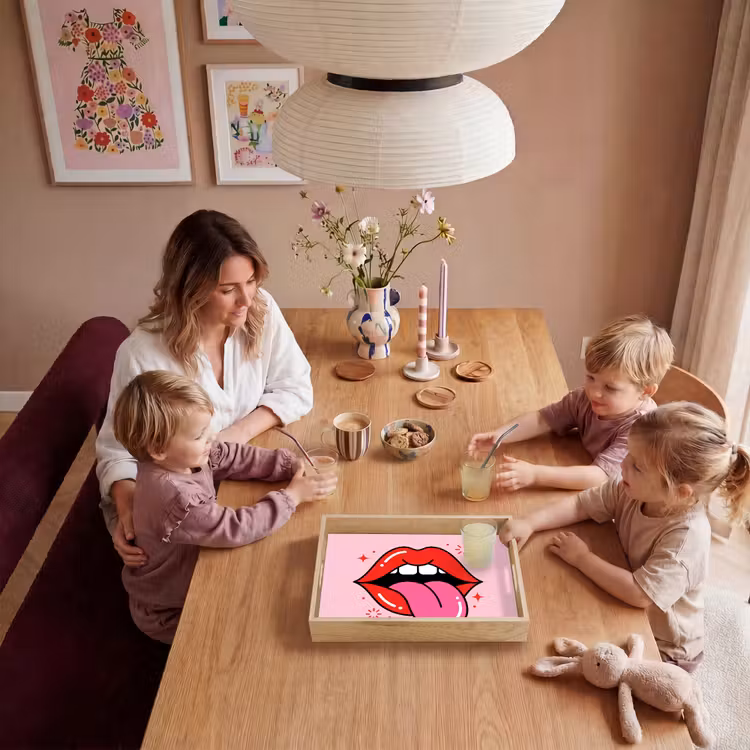 Lippen - Tong - Pop-art - Kleurrijk - Roze Dienblad Rechthoek middel -sfeer4