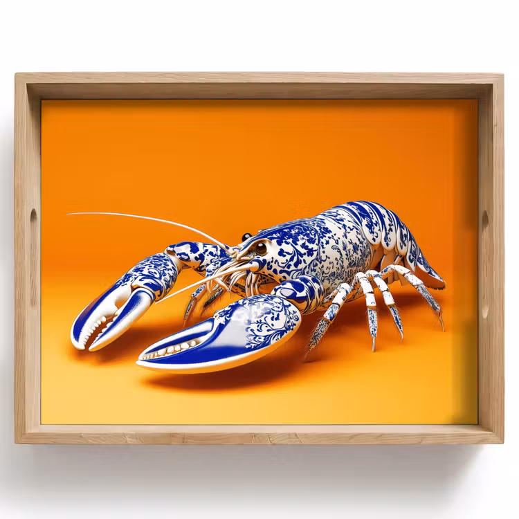 Kreeft - Delftsblauw - Schild - Stoer - Oranje Dienblad Rechthoek middel -z3d_shopping