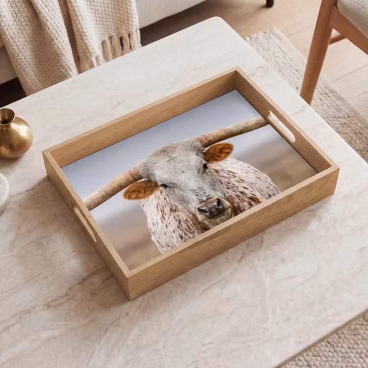 Longhorn - Grasveld - Dier Dienblad Rechthoek middel -sfeer1