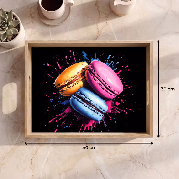 Macarons - Dessert - Graffiti - Kleurrijk - Roze - Blauw - Geel Dienblad Rechthoek middel -USP_Formaat