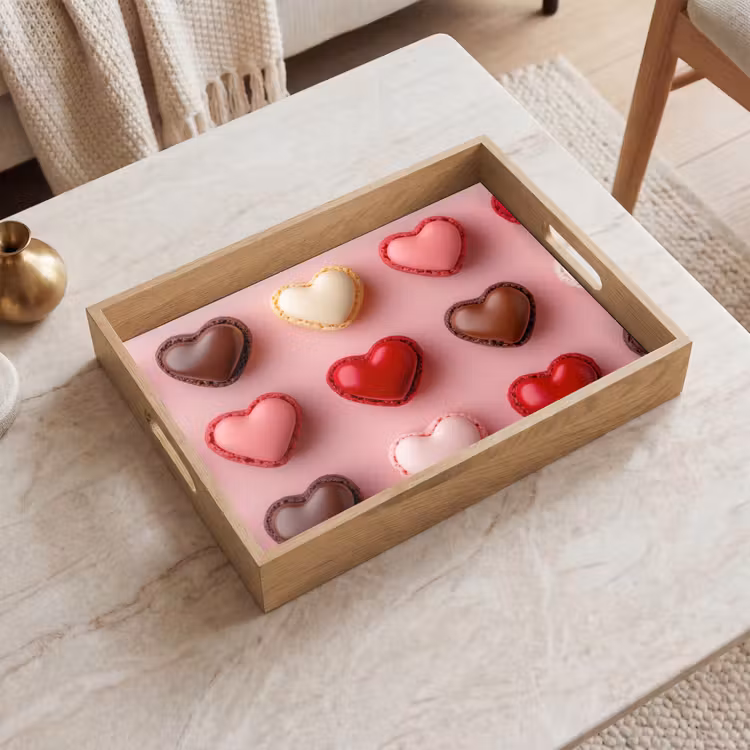 Macarons - Hartjes - Kleurrijk - Roze Dienblad Rechthoek middel -sfeer1