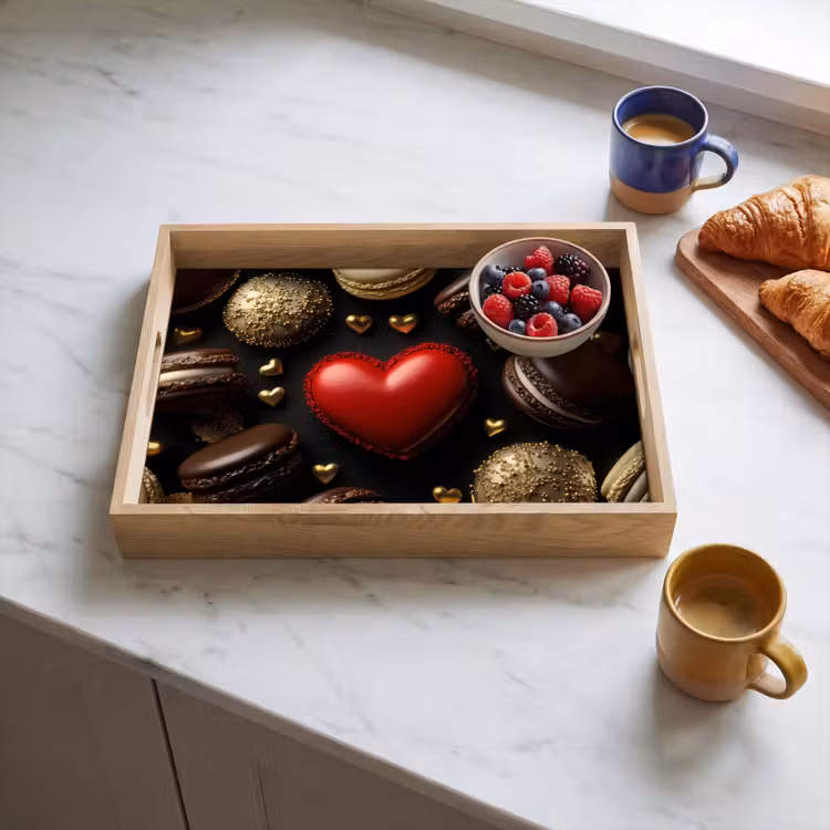 Macarons - Rood - Hart Dienblad Rechthoek middel -sfeer2