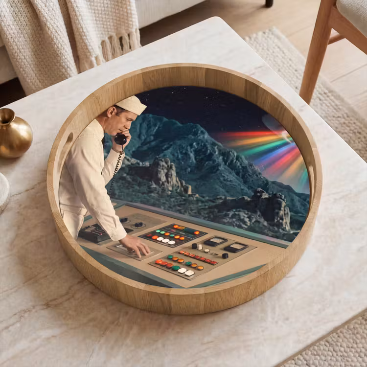Tray - Man - Control Room - Beach - Man - Controlekamer - Strand Dienblad Rond middel