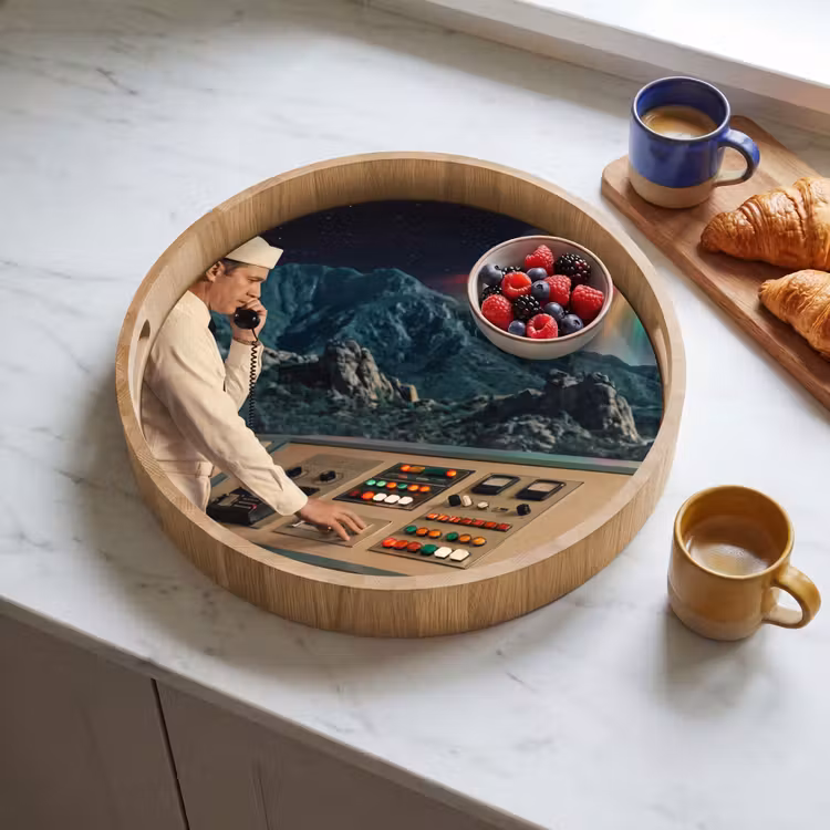 Tray - Man - Control Room - Beach - Man - Controlekamer - Strand Dienblad Rond middel