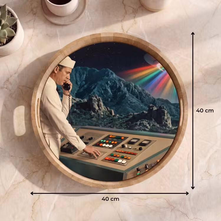 Tray - Man - Control Room - Beach - Man - Controlekamer - Strand Dienblad Rond middel
