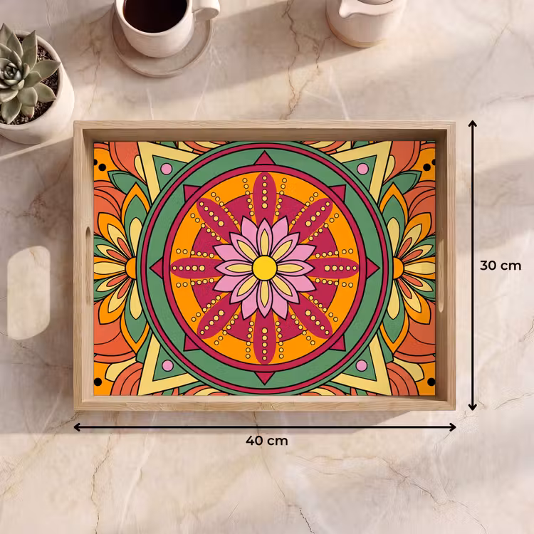 Mandala - Bloemen - Abstract - Kleurrijk Dienblad Rechthoek middel -USP_Formaat