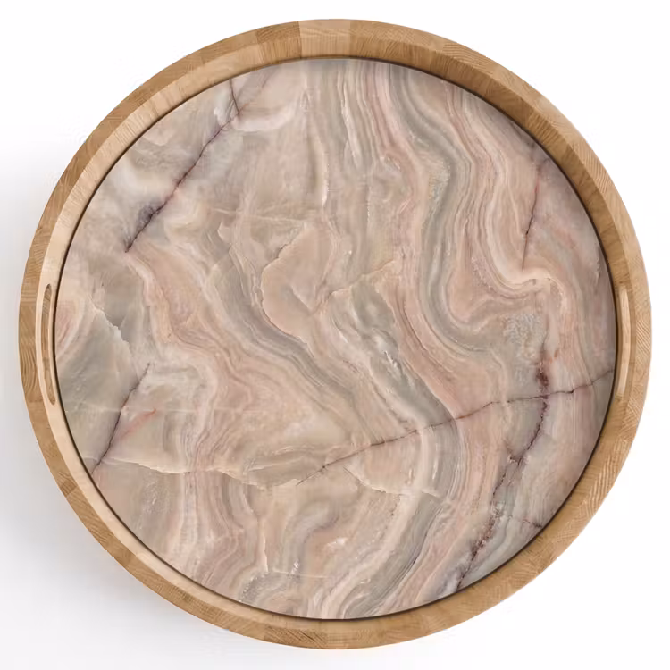 Marmer - Patroon - Abstract - Beige - Groen Dienblad Rond middel -z3d_shopping