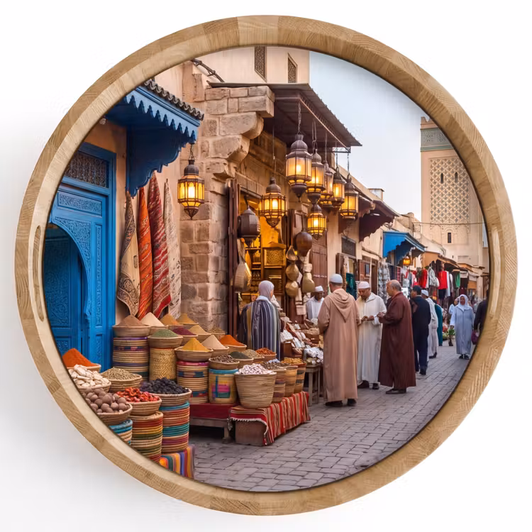 Tray - Market - Oriental - Colorful - Markt - Oosters - Kleurrijk Dienblad Rond middel