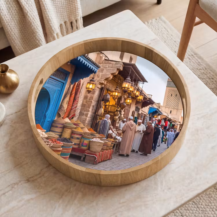 Tray - Market - Oriental - Colorful - Markt - Oosters - Kleurrijk Dienblad Rond middel