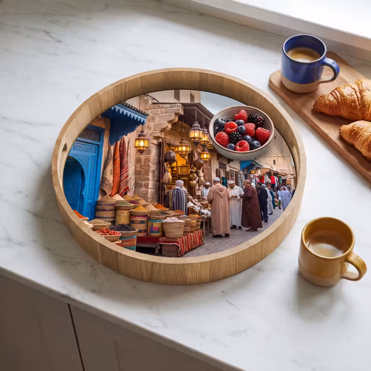 Tray - Market - Oriental - Colorful - Markt - Oosters - Kleurrijk Dienblad Rond middel