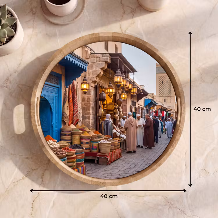 Tray - Market - Oriental - Colorful - Markt - Oosters - Kleurrijk Dienblad Rond middel