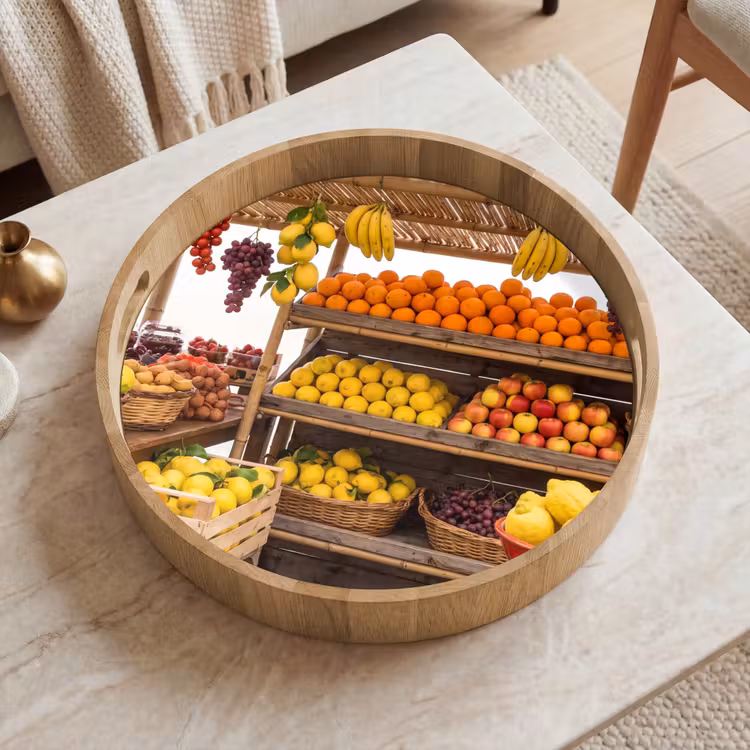 Tray - Market Stall - Fruit - Fresh - Marktkraam - Fruit - Vers Dienblad Rond middel