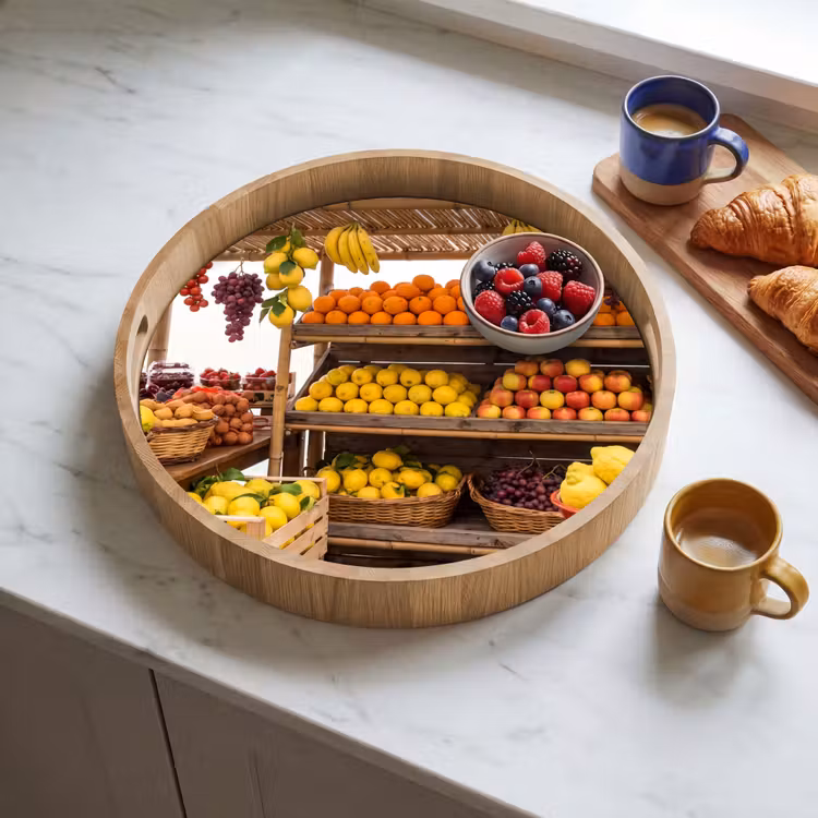 Tray - Market Stall - Fruit - Fresh - Marktkraam - Fruit - Vers Dienblad Rond middel