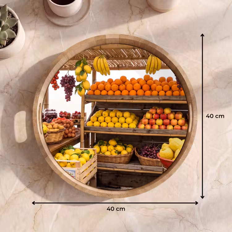 Tray - Market Stall - Fruit - Fresh - Marktkraam - Fruit - Vers Dienblad Rond middel