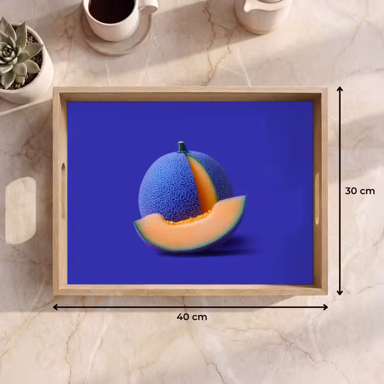 Meloen - Blauw - Oranje - Kunstzinnig Dienblad Rechthoek middel -USP_Formaat