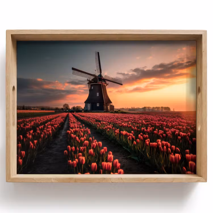 Molen - Zonsondergang - Tulpen - Rood Dienblad Rechthoek middel -z3d_shopping