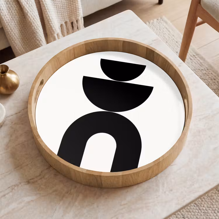 Tray - Minimalist - Art - White - Minimalistisch - Kunst - Wit Dienblad Rond middel