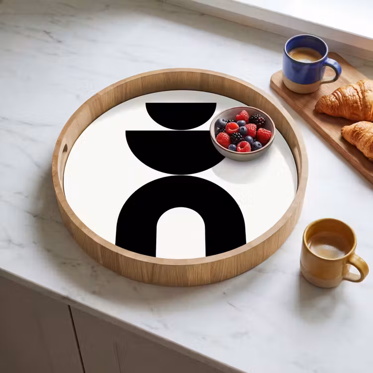 Tray - Minimalist - Art - White - Minimalistisch - Kunst - Wit Dienblad Rond middel