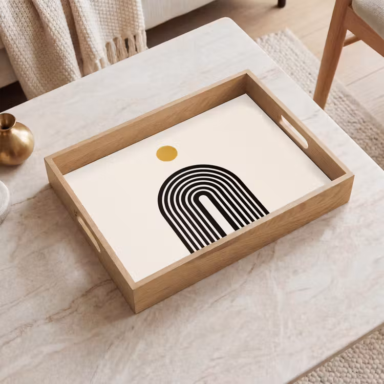 Minimalistisch - Zwarte boog - Gouden cirkel Dienblad Rechthoek middel -sfeer1