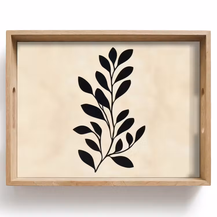 Minimalistisch - Tak - Bladeren - Zwart Dienblad Rechthoek middel -z3d_shopping