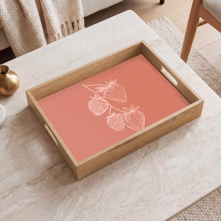 Minimalistisch - Illustratie - Aardbei - Tak Dienblad Rechthoek middel -sfeer1