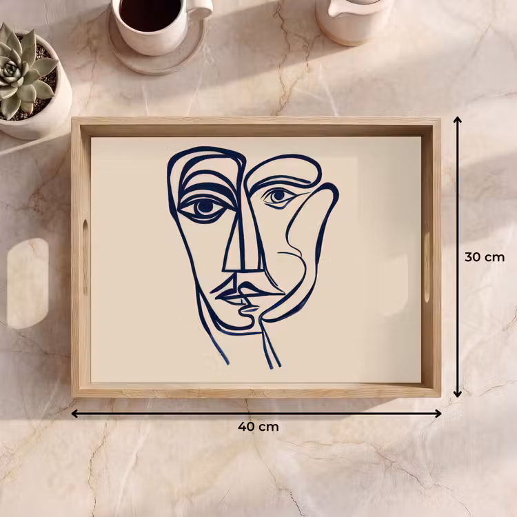 Minimalistisch - Lijnillustratie - Beige - Donkerblauw Dienblad Rechthoek middel -USP_Formaat
