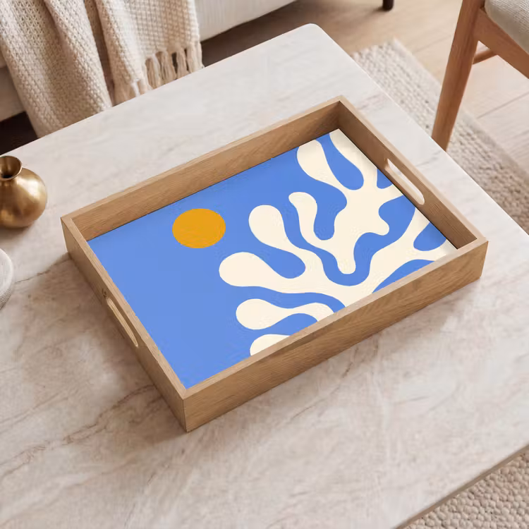 Minimalistisch - Organisch patroon - Blauw Dienblad Rechthoek middel -sfeer1
