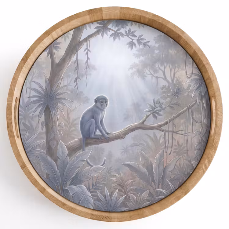Aap - Boom - Jungle - Natuur - Grijs Dienblad Rond middel -z3d_shopping
