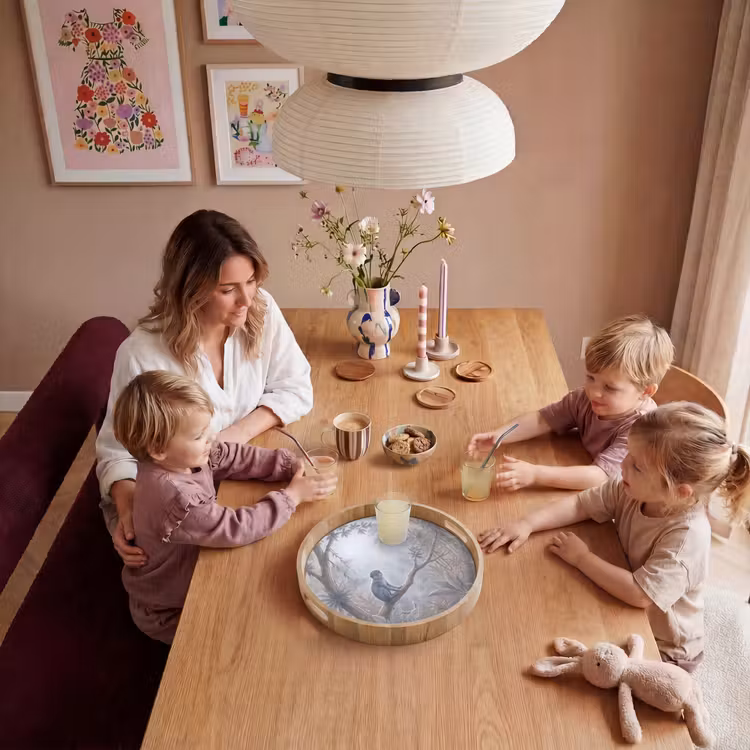 Aap - Boom - Jungle - Natuur - Grijs Dienblad Rond middel -sfeer4