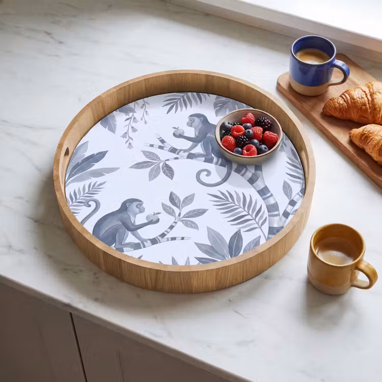 Aap - Boom - Bladeren - Jungle - Illustratie Dienblad Rond middel -sfeer2