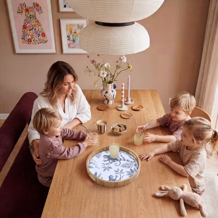 Aap - Boom - Bladeren - Jungle - Illustratie Dienblad Rond middel -sfeer4