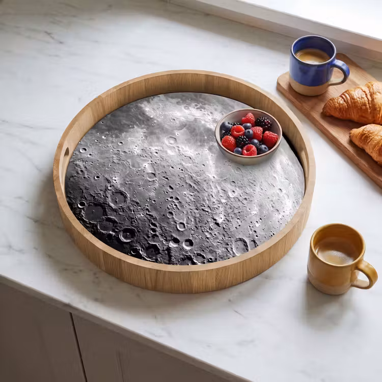 Tray - Moon - Craters - Space - Maan - Kraters - Ruimte Dienblad Rond middel