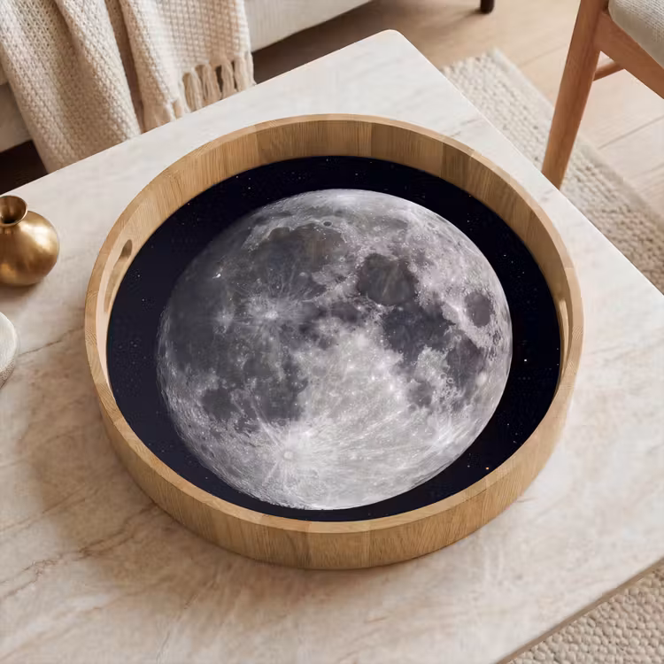 Tray - Moon - Stars - Space - Maan - Sterren - Ruimte Dienblad Rond middel